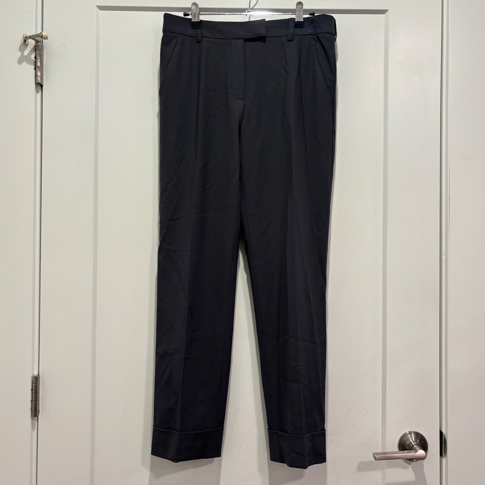 Per Se Black Wool Blend Cuffed Trousers with Chain Detail Size 6